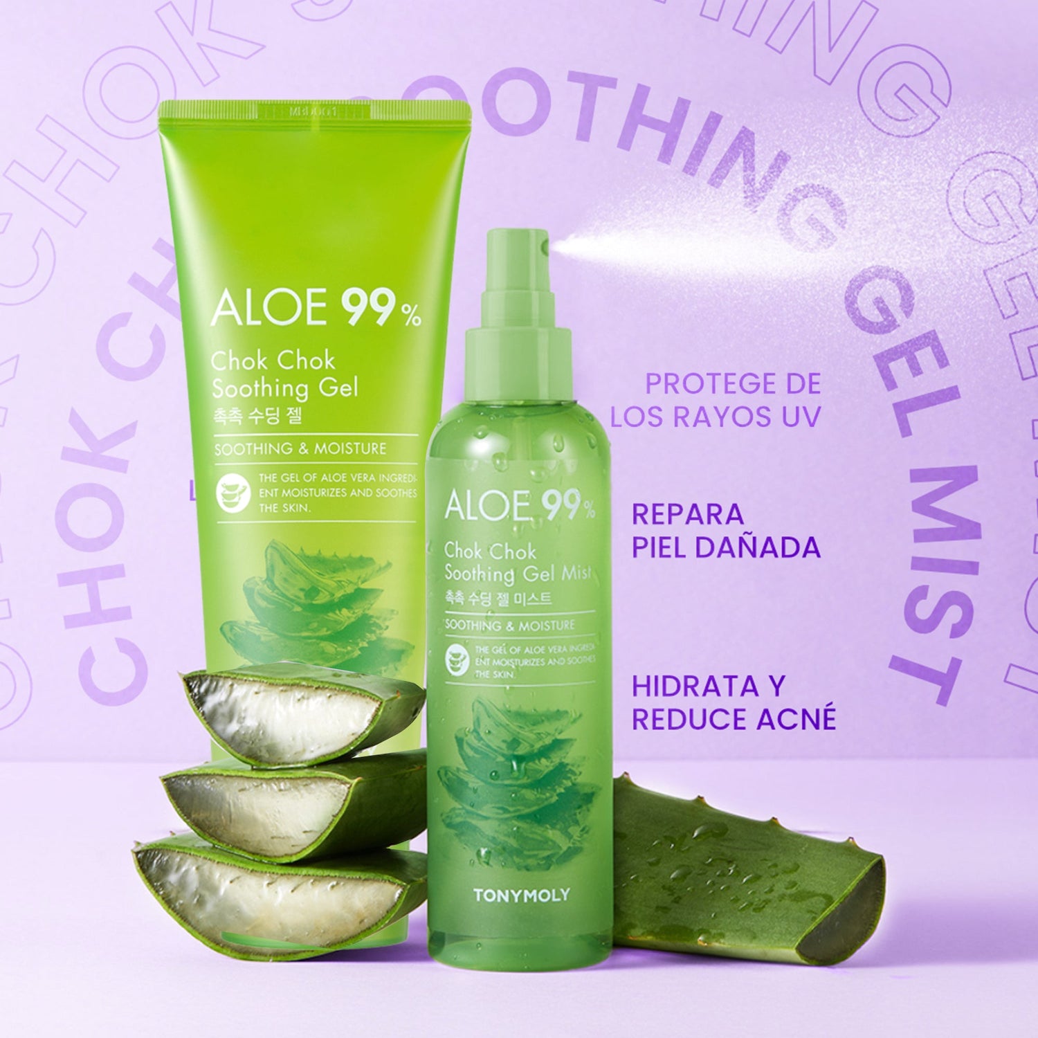 Bruma facial calmante de Aloe vera 99% Chok Chok