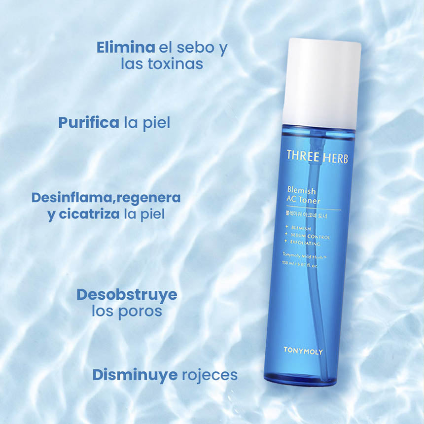 Three Herb - Toner dermatológico anti acné